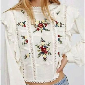 Free People Embroidered Peasant Top